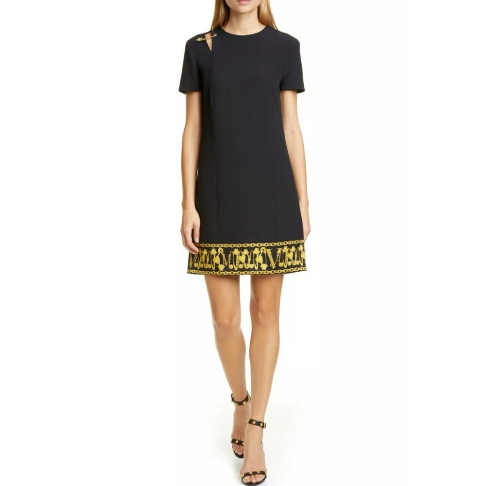 🖤💛 VERSACE Logo Baroque Safety Pin Shift Dress
